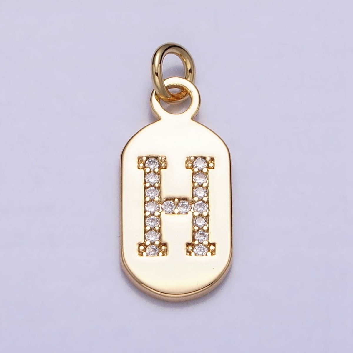 Gold Rectangular tag CZ Clear Micro Paved Personalized Initial Alphabet Name Tag Charm | A-070-A-082