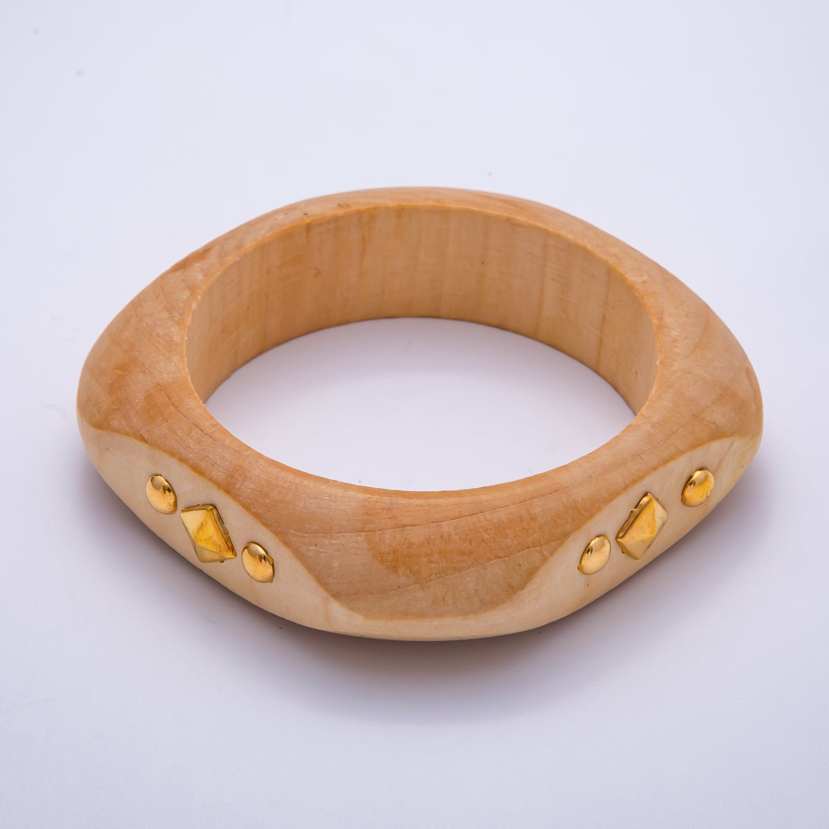 Gold Rhombus Round Dotted Studded Wood Square Bangle Bracelet | WA-04323 ~ WA-04325