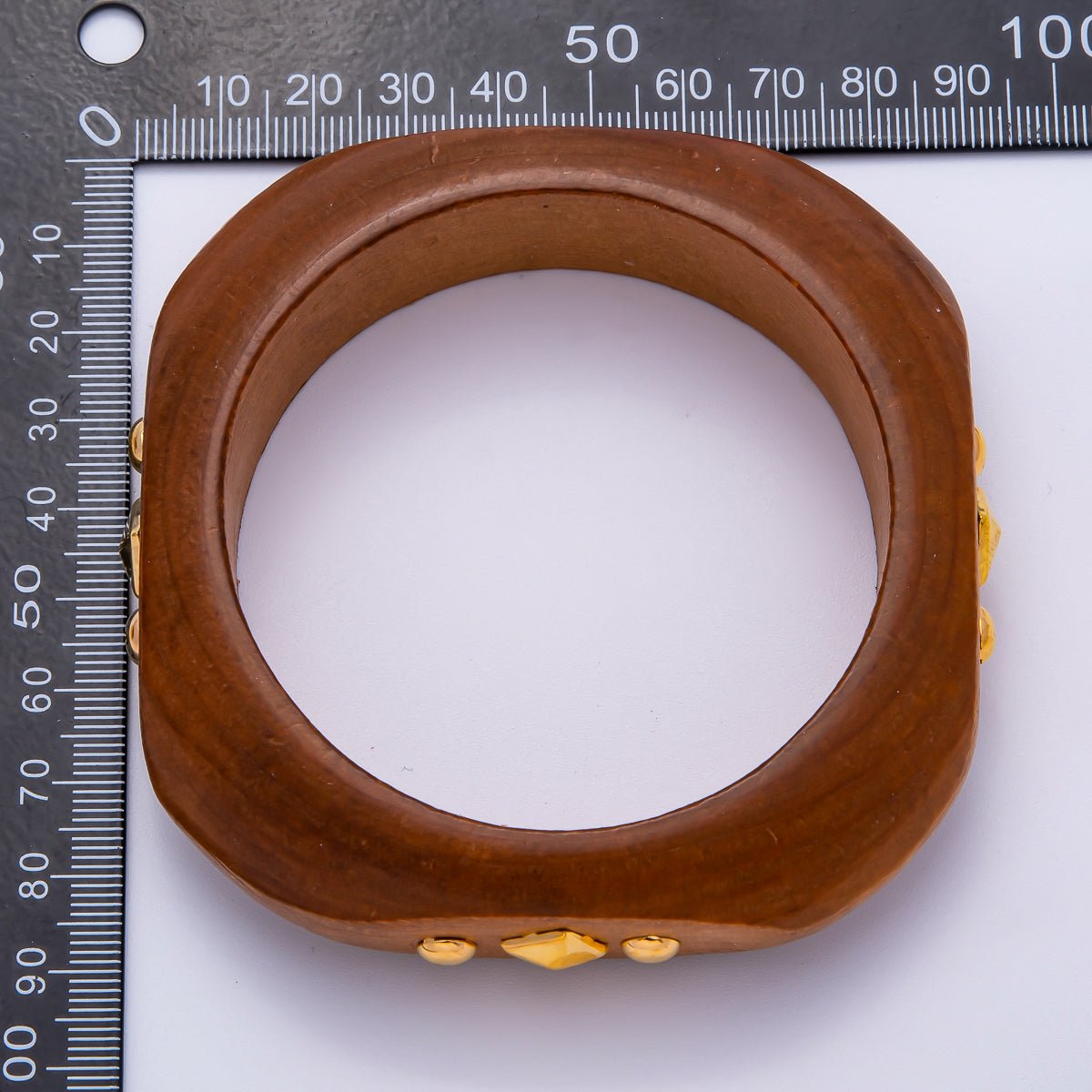 Gold Rhombus Round Dotted Studded Wood Square Bangle Bracelet | WA-04323 ~ WA-04325