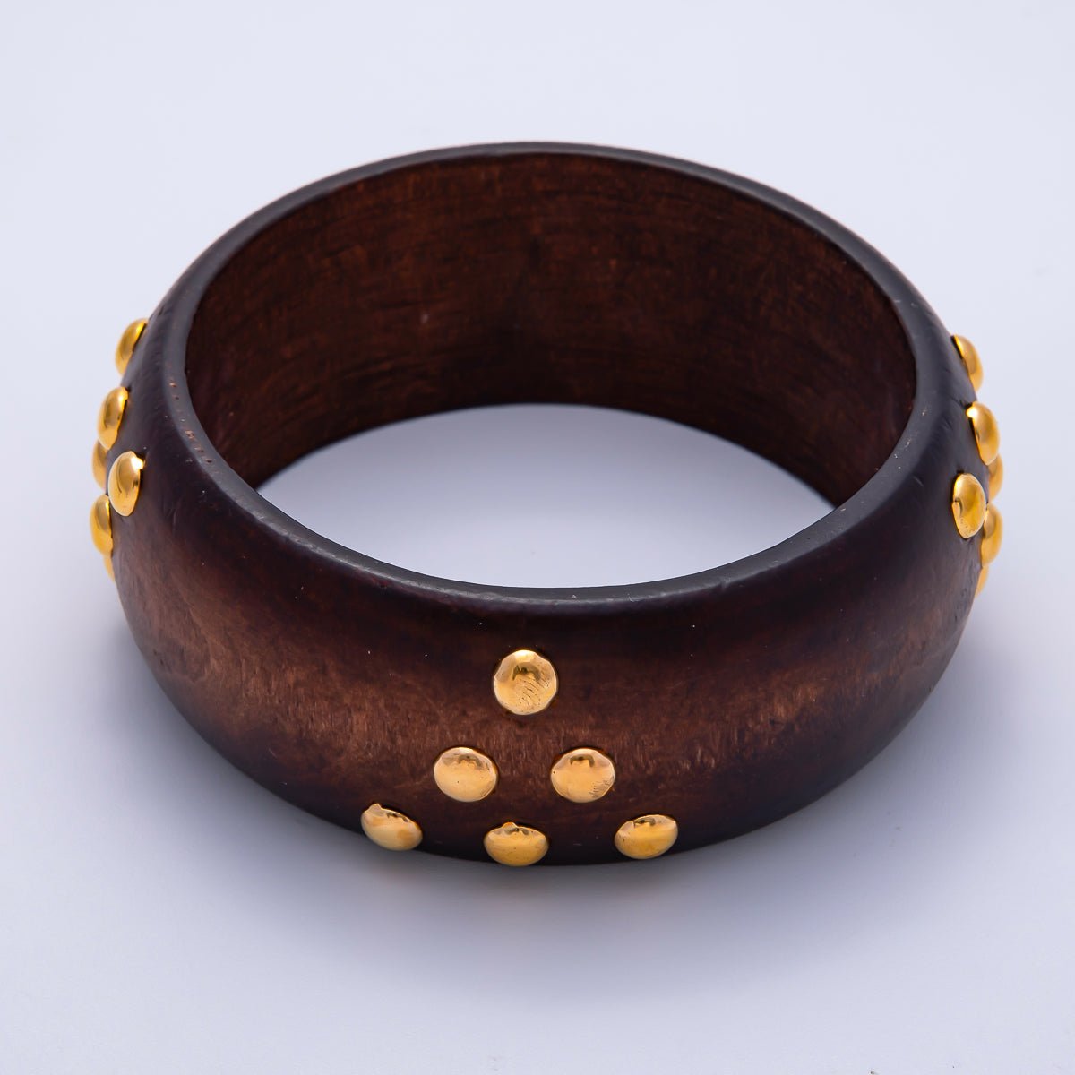 Gold Round Dotted Studded Triangle Wood Bangle Bracelet | WA-04320 ~ WA-04322