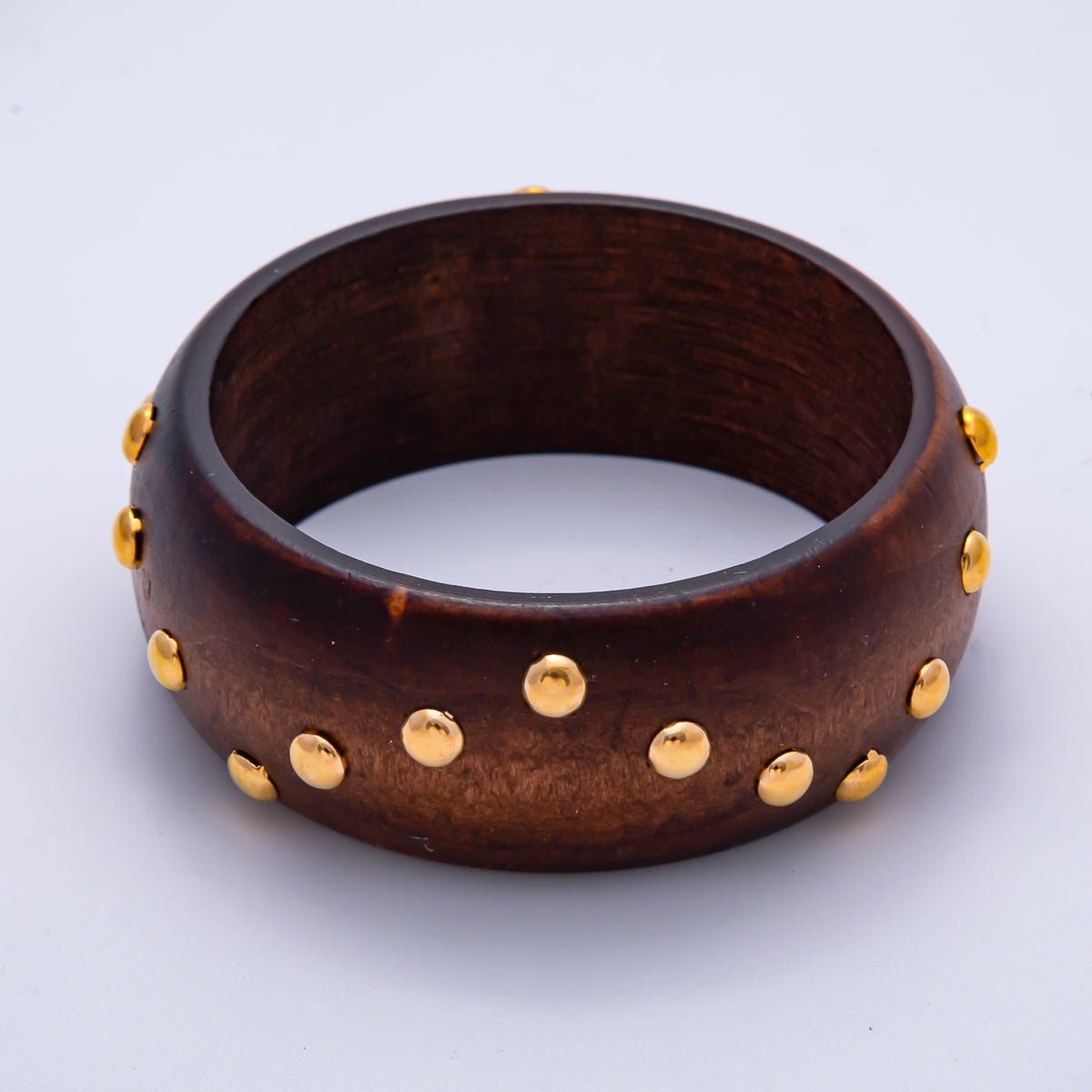 Gold Round Dotted Studded Wood Bangle Bracelet | WA-04317 ~ WA-04319