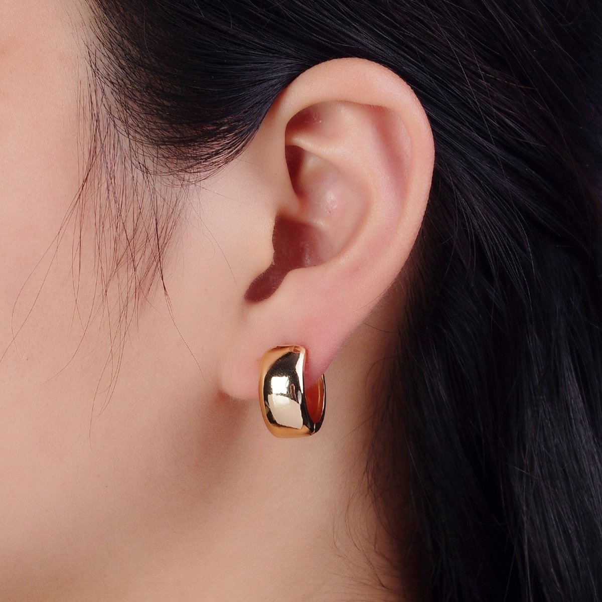 Gold, Silver 16.5mm Wide Chubby Minimalist Huggie Hoop Earrings | AB186 AB435