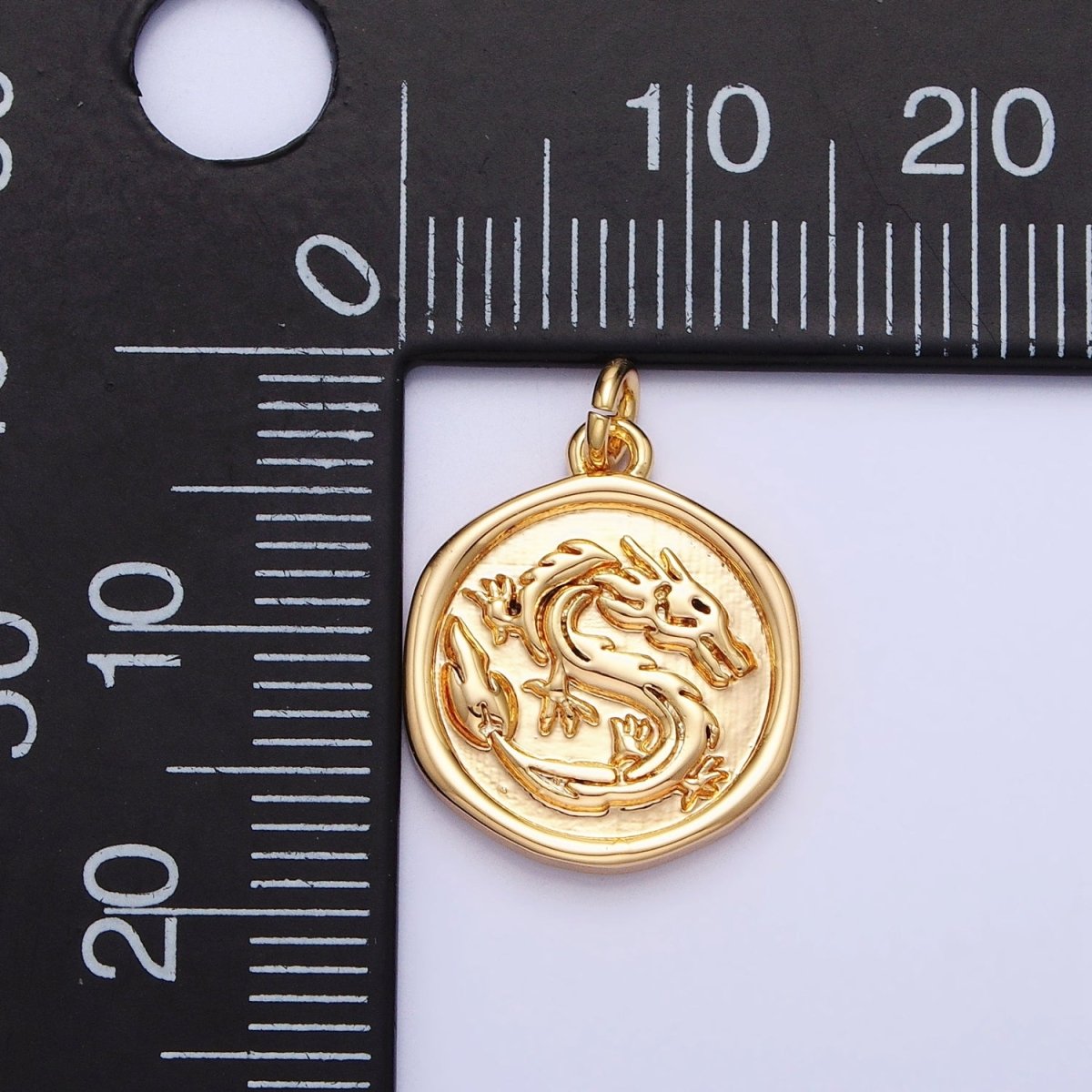 Gold, Silver Ancient Dragon Animal Stamped Coin Charm | AC440