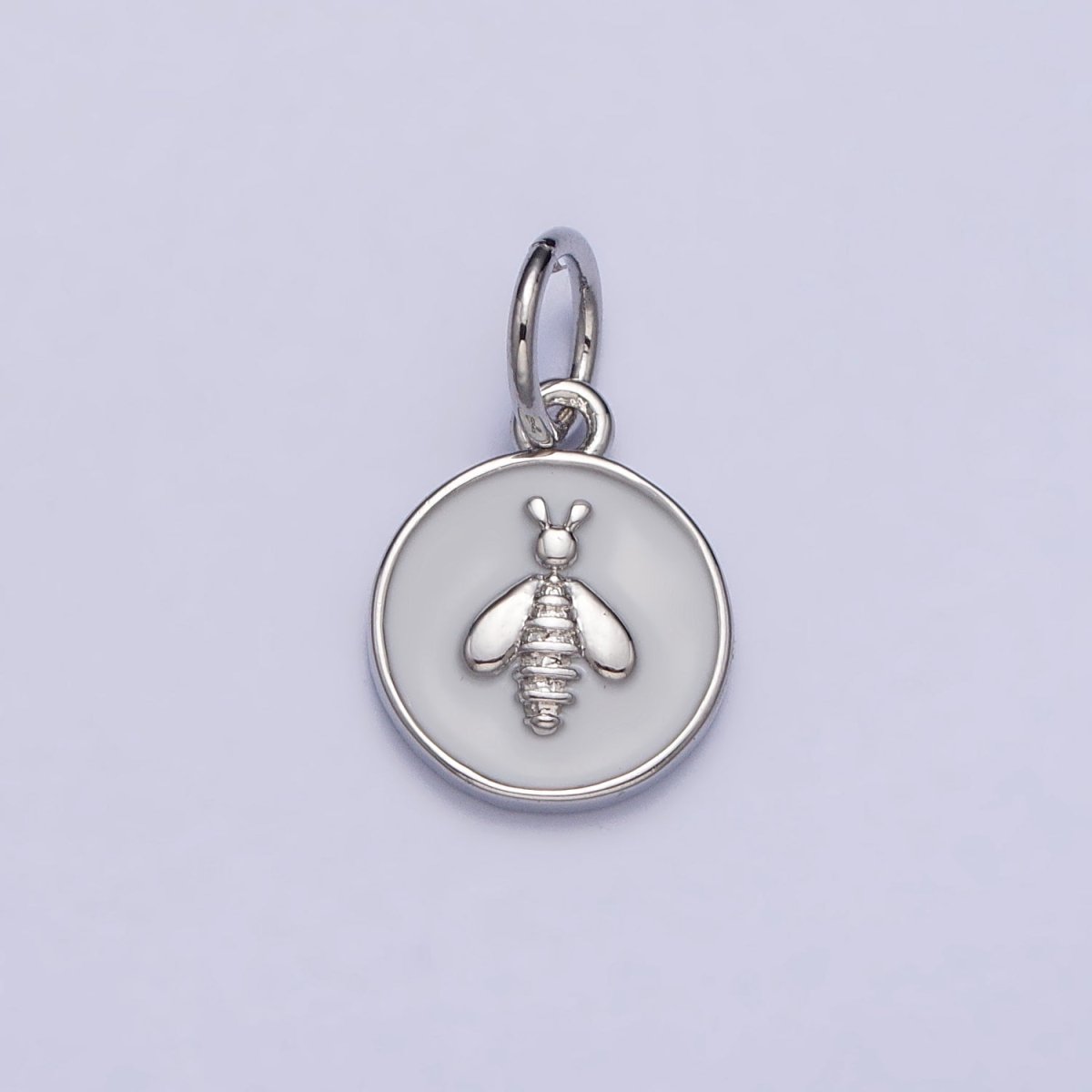 Gold, Silver Bumble Queen Bee White Enamel Round Charm | AC990 AC991