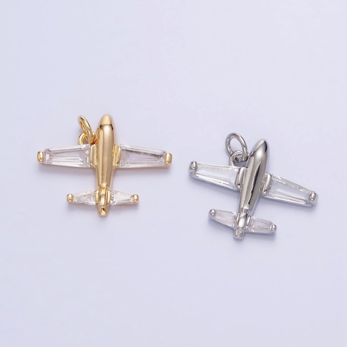 Gold, Silver Clear Baguette Airplane Flight Mini Add-On Charm | AC-703 AC-704