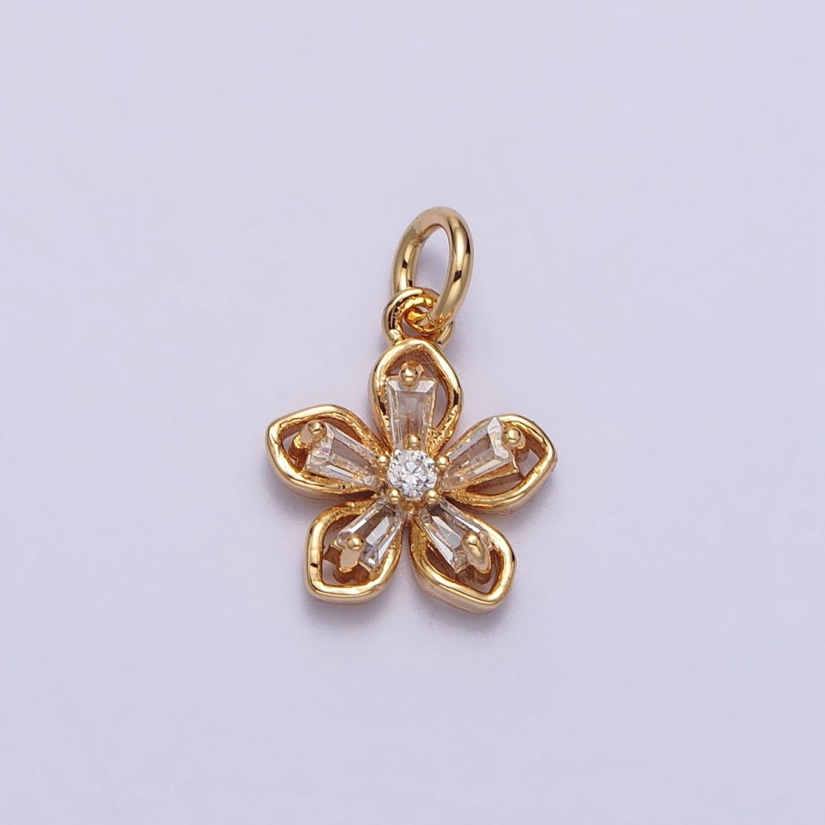 Gold, Silver Clear Baguette CZ Flower Petal Mini Add-On Charm | AC279