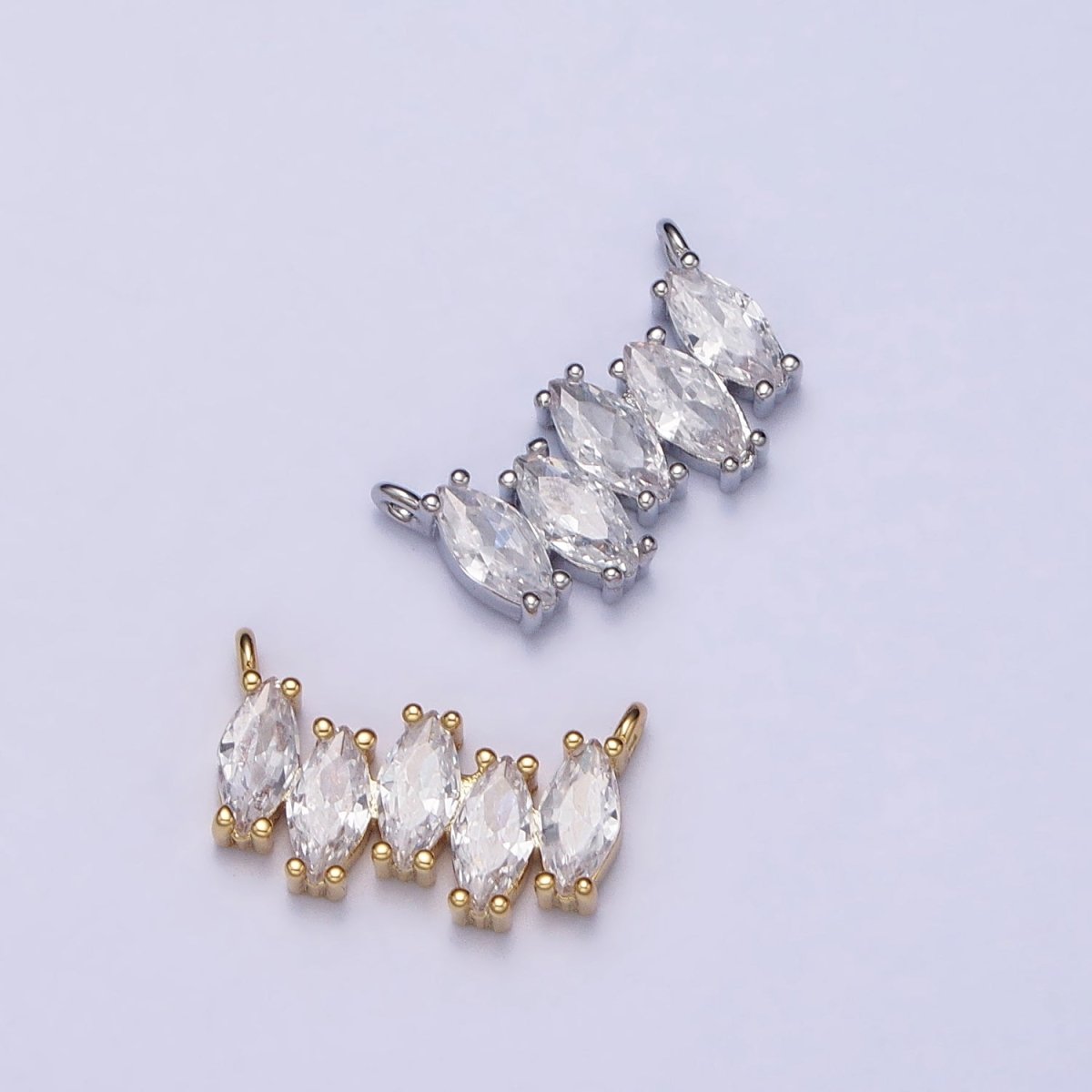 Gold, Silver Clear CZ Marquise Cubic Zirconia Lined 12.8mm Connector | Y-811