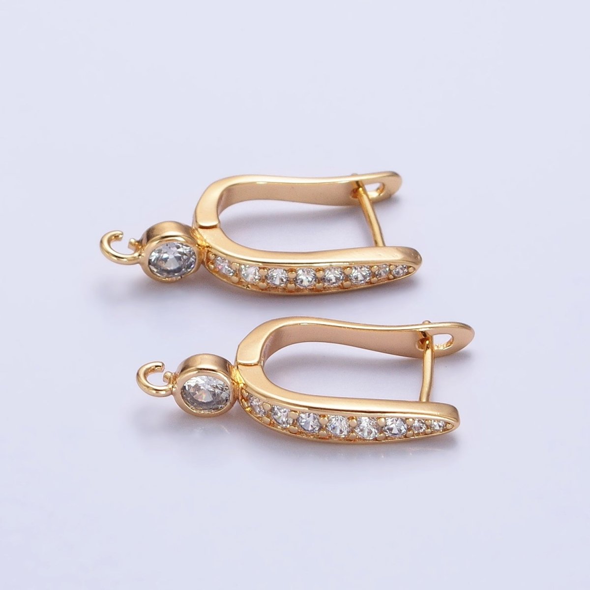 Gold, Silver Clear Micro Paved CZ English Lock with Open Loop Earrings Making Supply | Z-153 Z-154