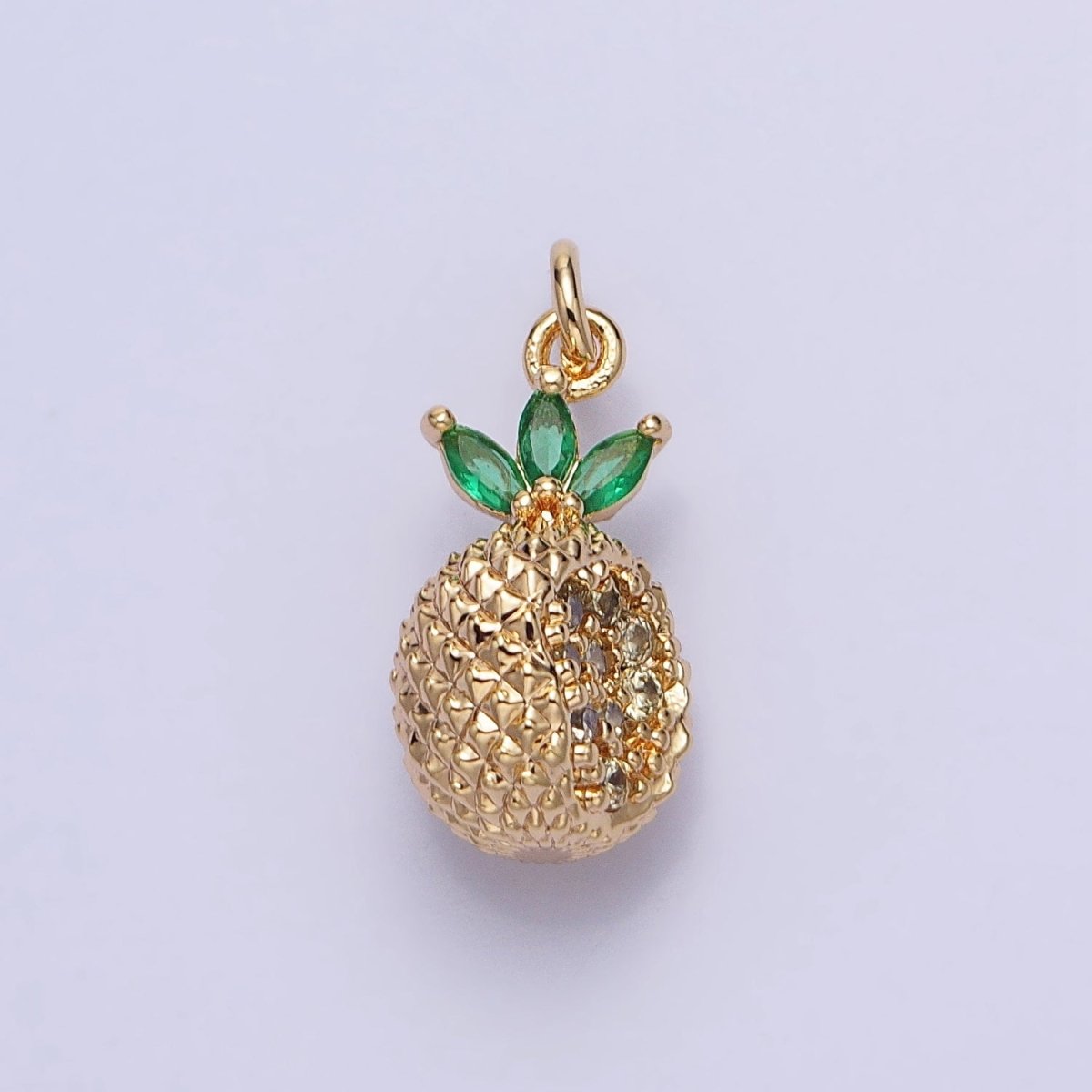 Gold, Silver Cut Spiked Pineapple Fruit Green Marquise Puffed Add-On Charm | AC705 AC706