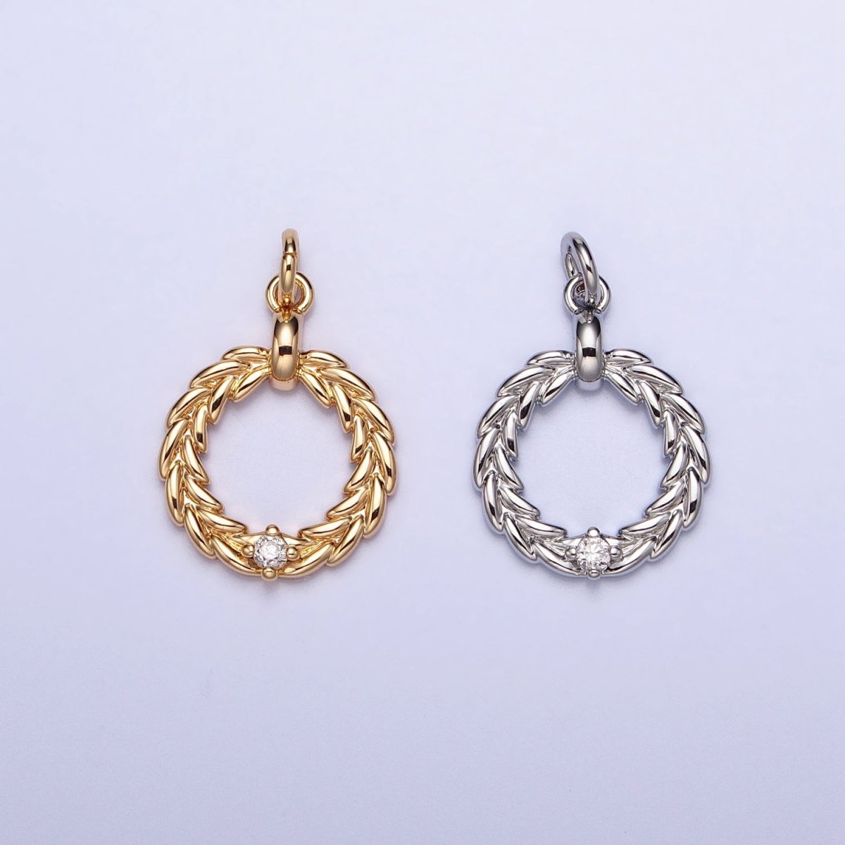 Gold, Silver Holy Wreath Christmas Clear CZ Open Charm | AC395 AC396