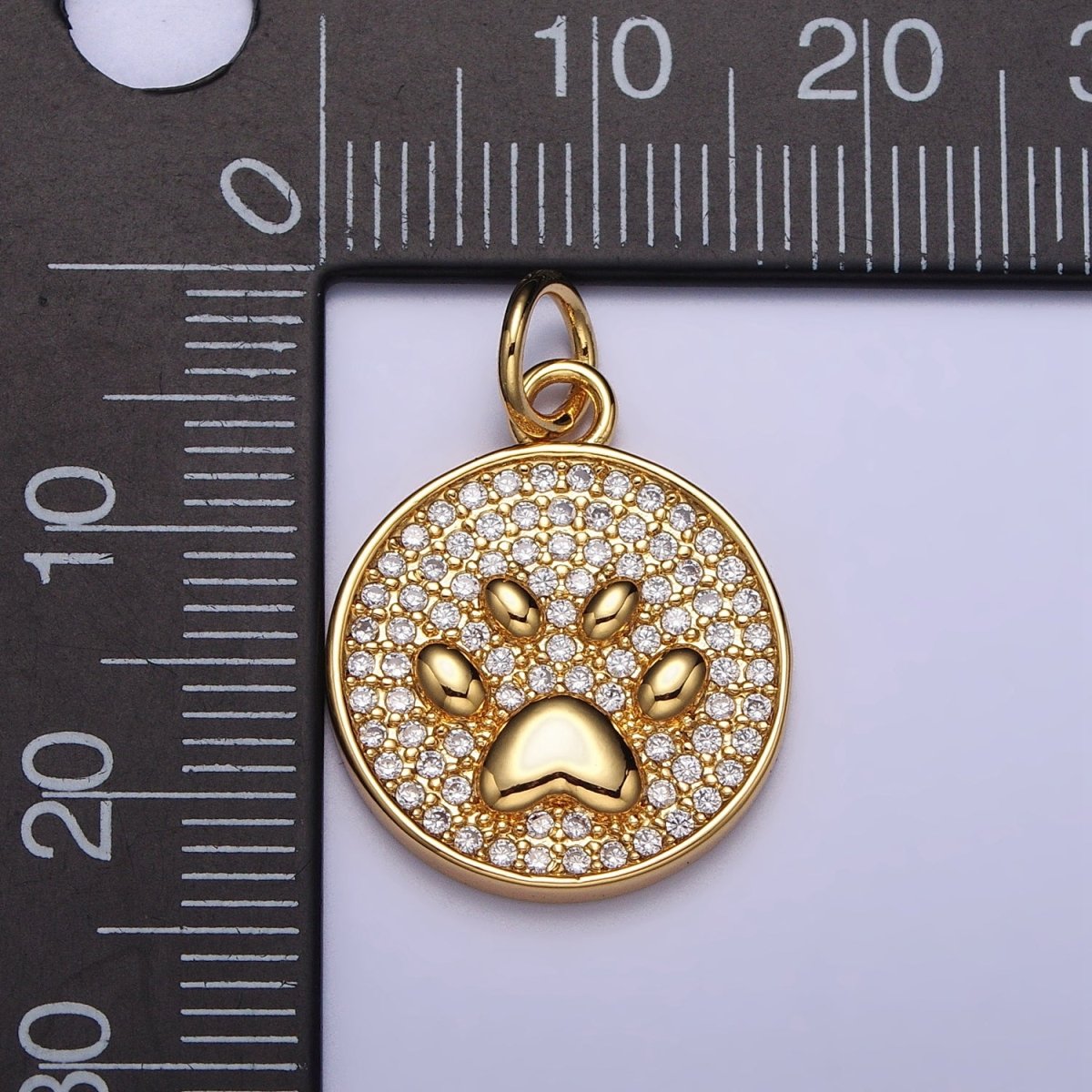 Gold, Silver Micro Paved CZ Animal Pet Pawprint Round Charm | AC1005 AC1006