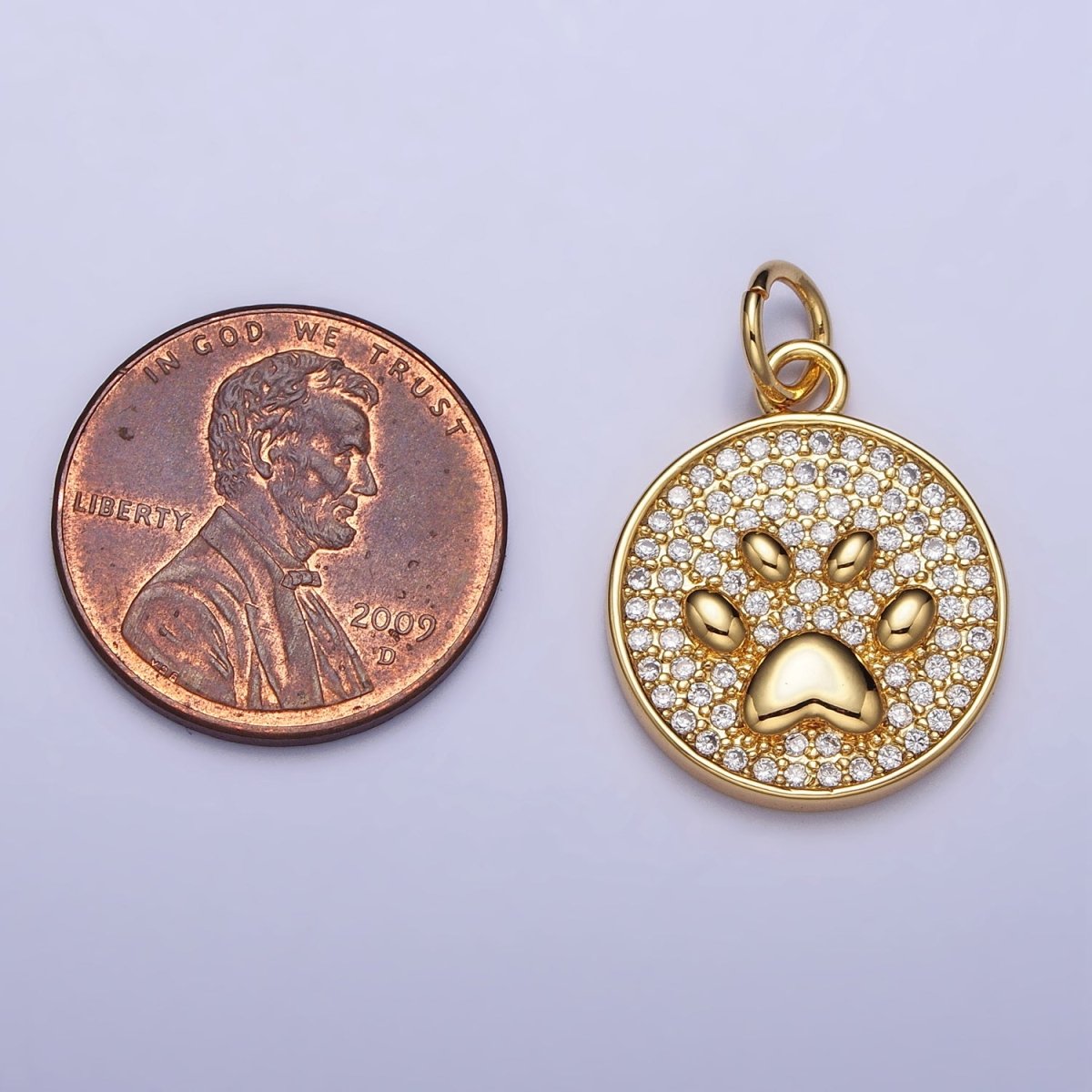 Gold, Silver Micro Paved CZ Animal Pet Pawprint Round Charm | AC1005 AC1006