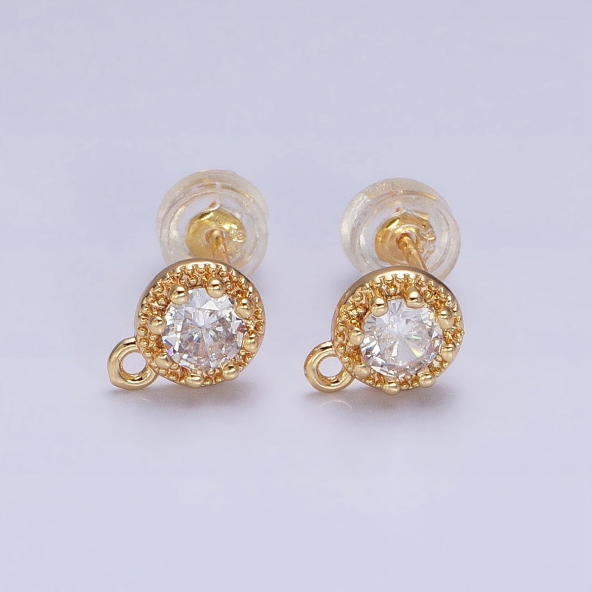Gold, Silver Mini 8mm Round Clear CZ Open Loop Stud Earrings Supply | Z-363 Z-364