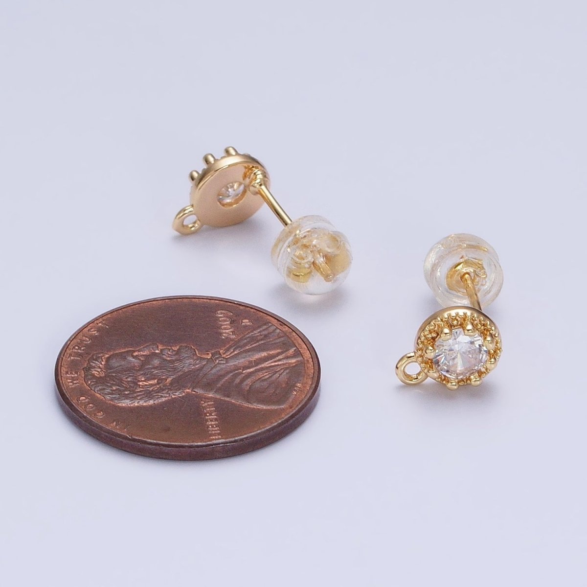 Gold, Silver Mini 8mm Round Clear CZ Open Loop Stud Earrings Supply | Z-363 Z-364