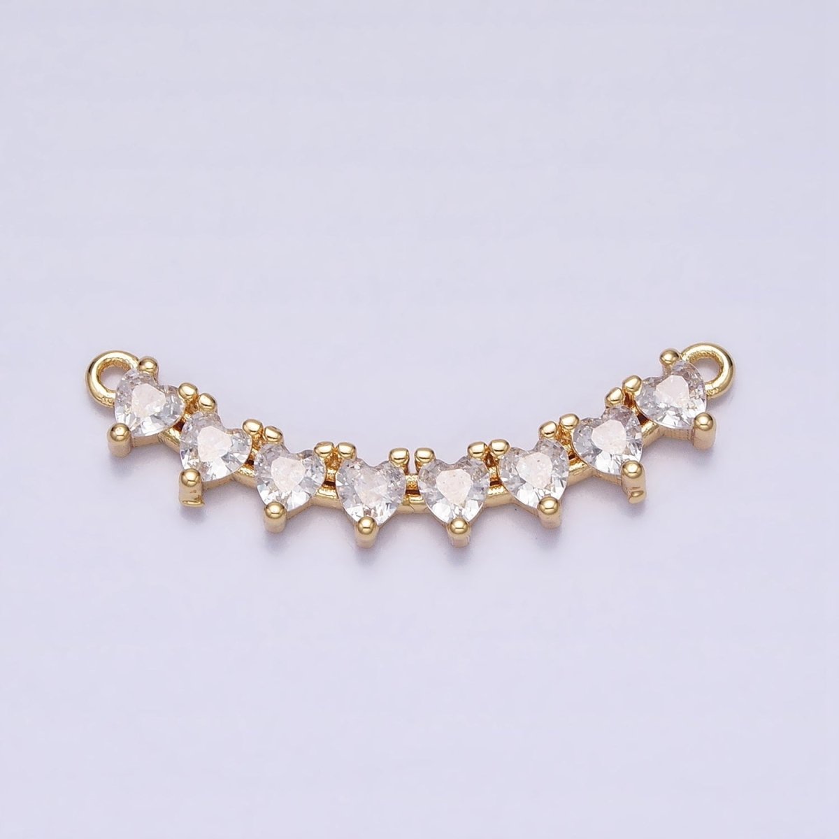 Gold, Silver Mini Clear Heart CZ Lined 27.5mm Curved Connector | Y-849