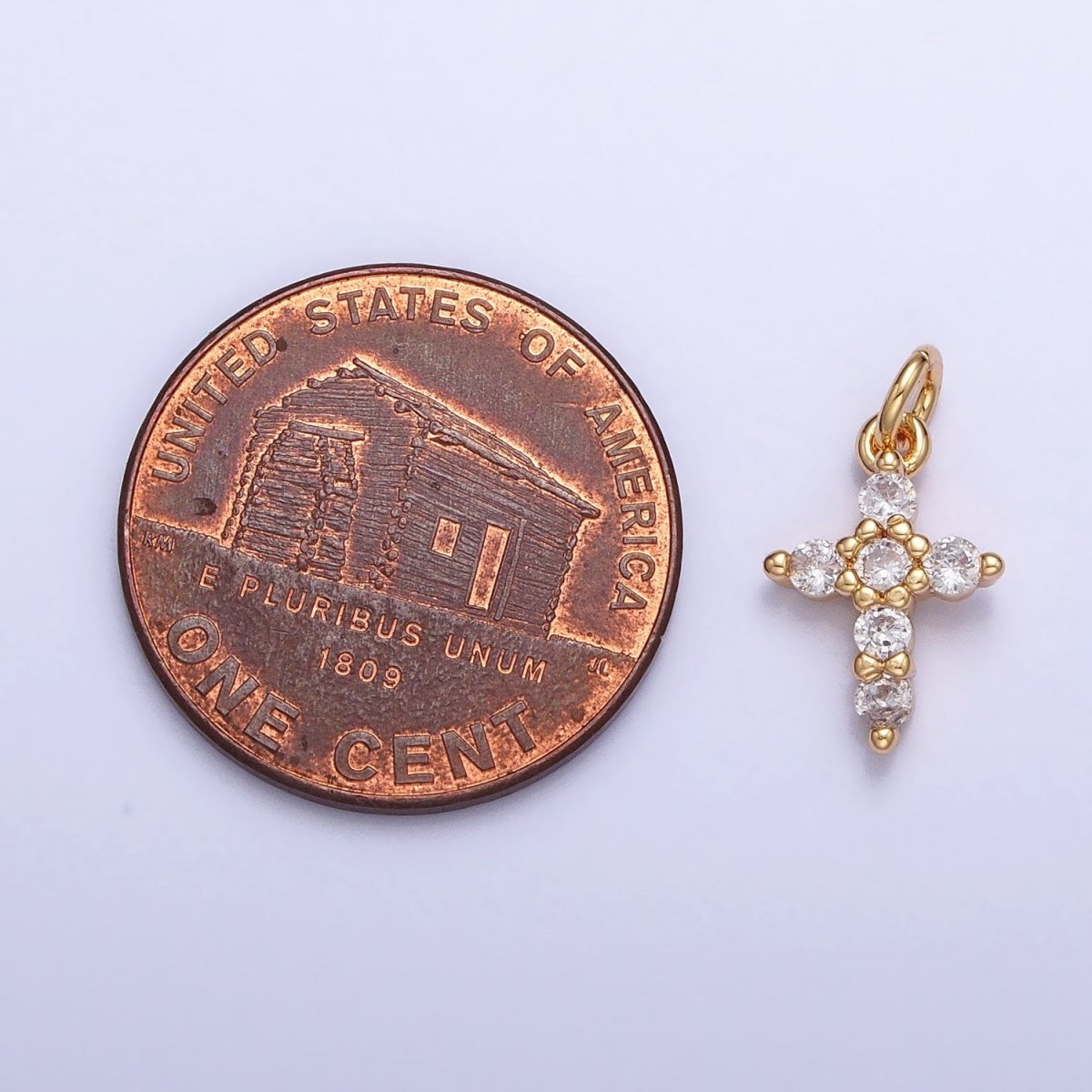 Gold, Silver Mini Cross Charm CZ Religious Add-On Charm | AC-725 AC-726