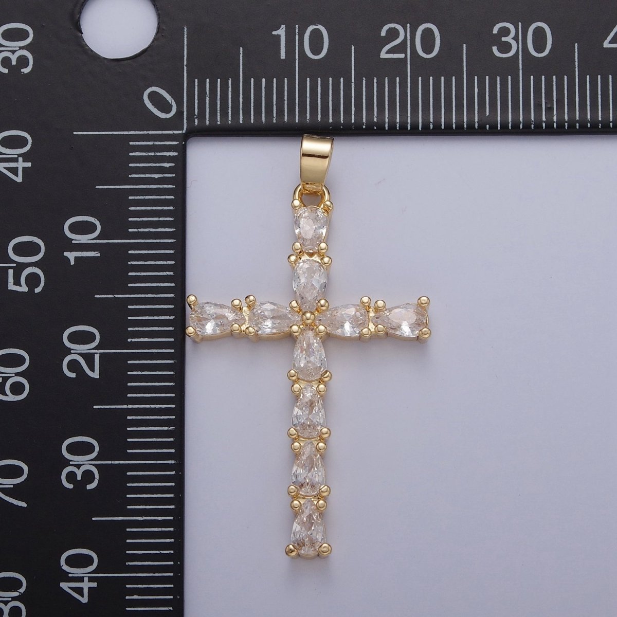Gold / Silver Tear Drop Cz Cross Pendant for Necklace Rosary Component X-325 X-326