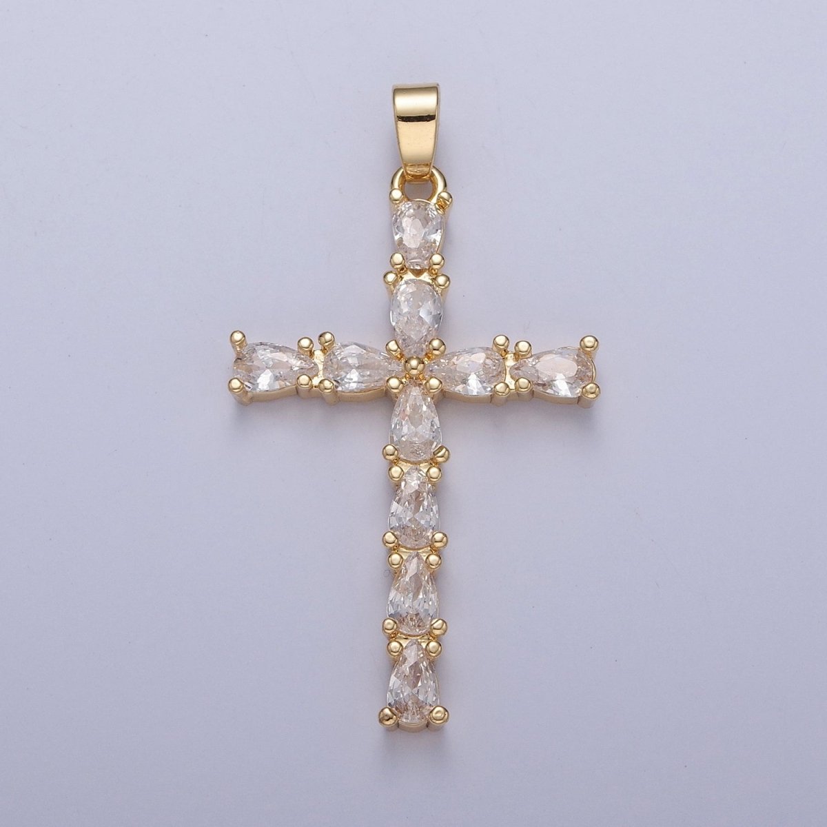 Gold / Silver Tear Drop Cz Cross Pendant for Necklace Rosary Component X-325 X-326