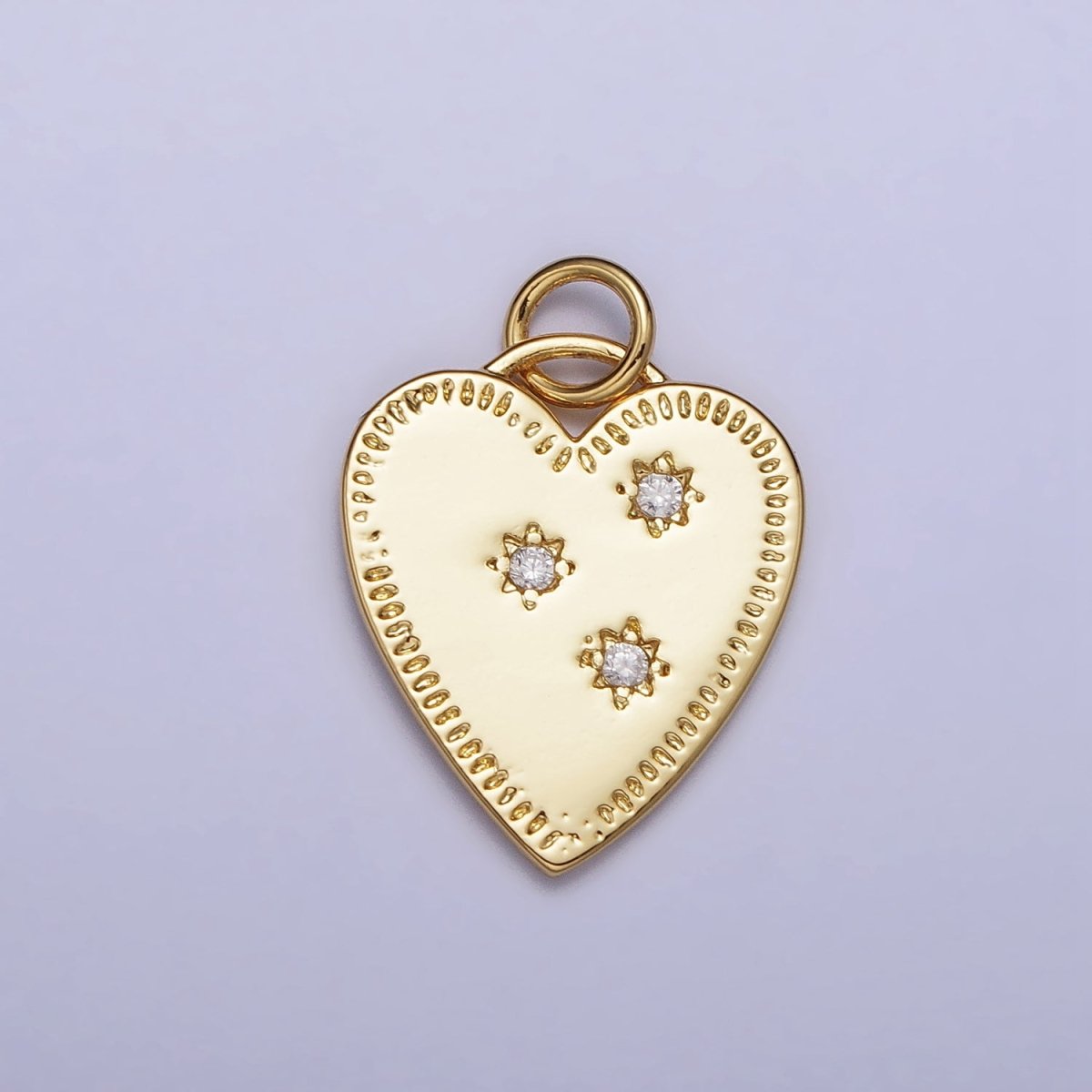 Gold Triple Celestial Star Sun Lined Outline Heart Charm | AC1019