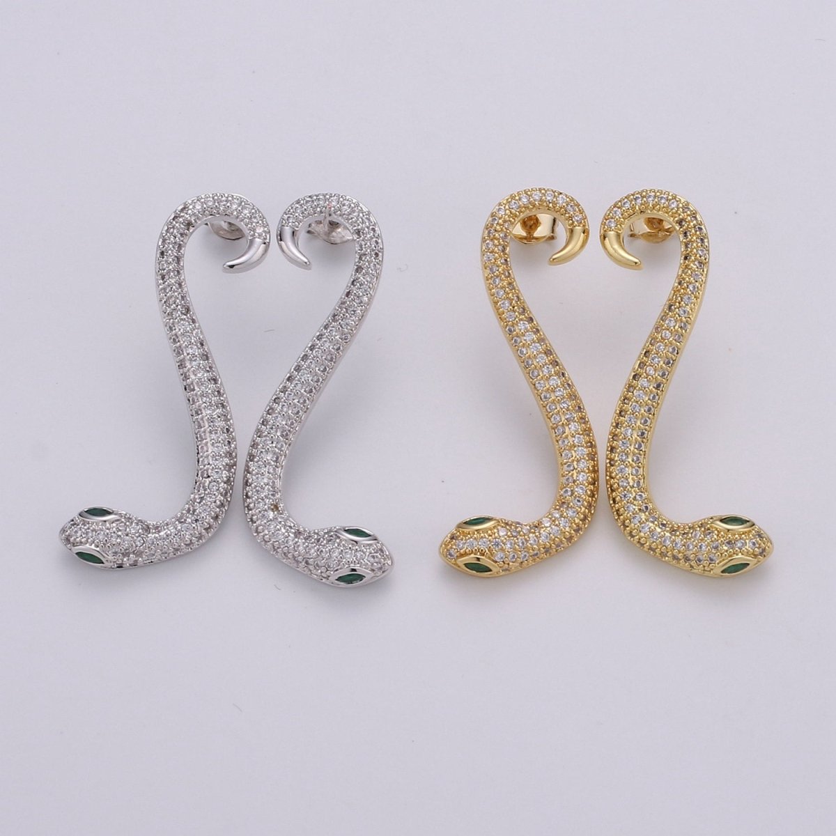 Gold snake earrings asp cleopatra toga serpent dangle 40mm long lightweight earrings Serpent snake Jewelry Micro pave Stud Earring Q-173
