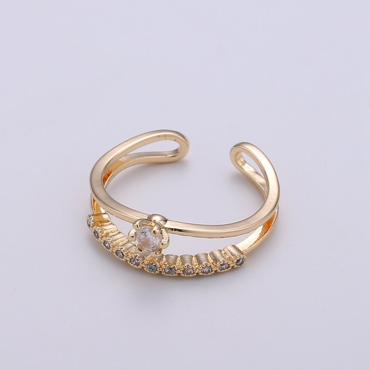Gold Stack Ring | Minimalist Ring | Dainty Fine Ring or Delicate Wedding Ring | Open Ring | Adjustable Ring | Micro Pave CZ Ring R-062