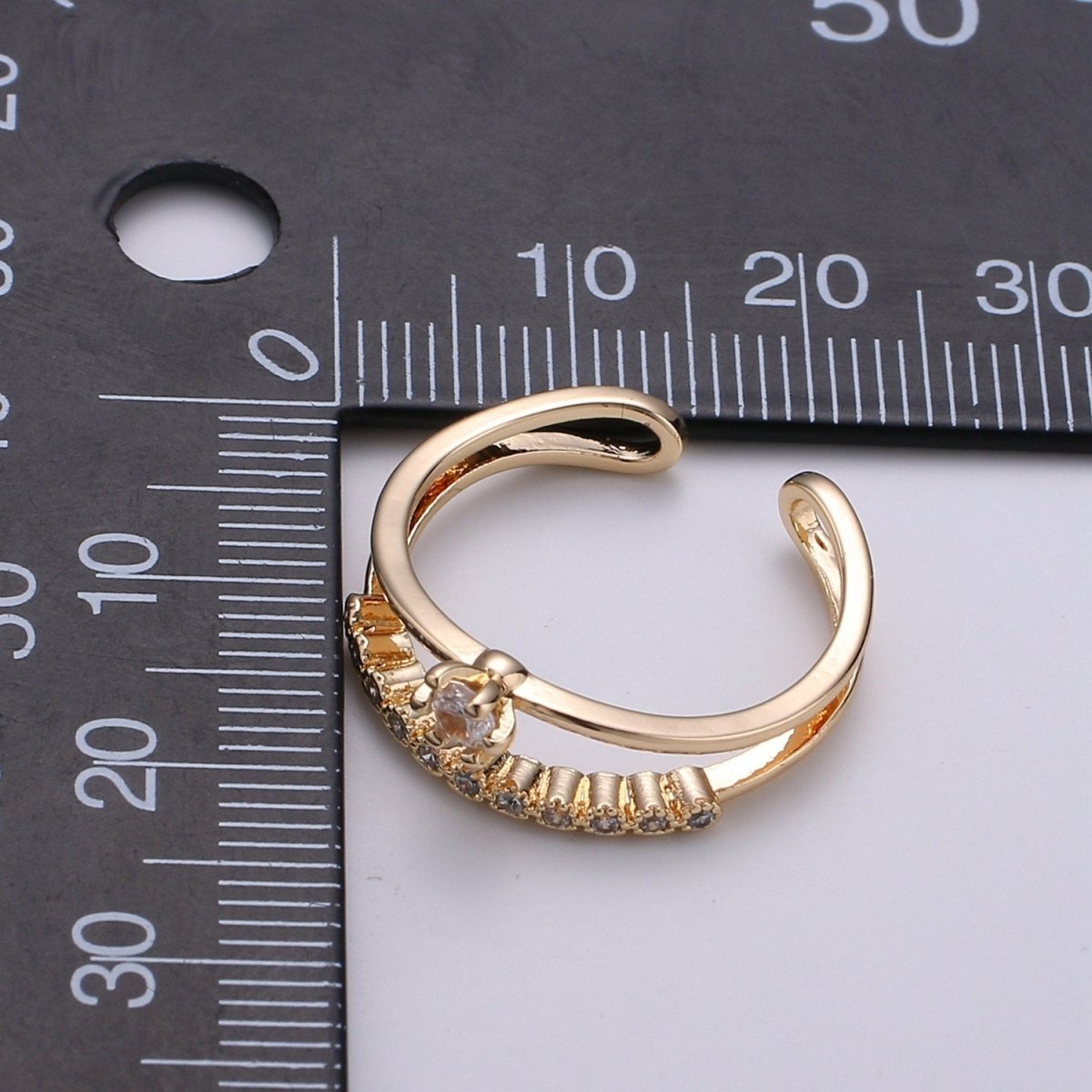 Gold Stack Ring | Minimalist Ring | Dainty Fine Ring or Delicate Wedding Ring | Open Ring | Adjustable Ring | Micro Pave CZ Ring R-062
