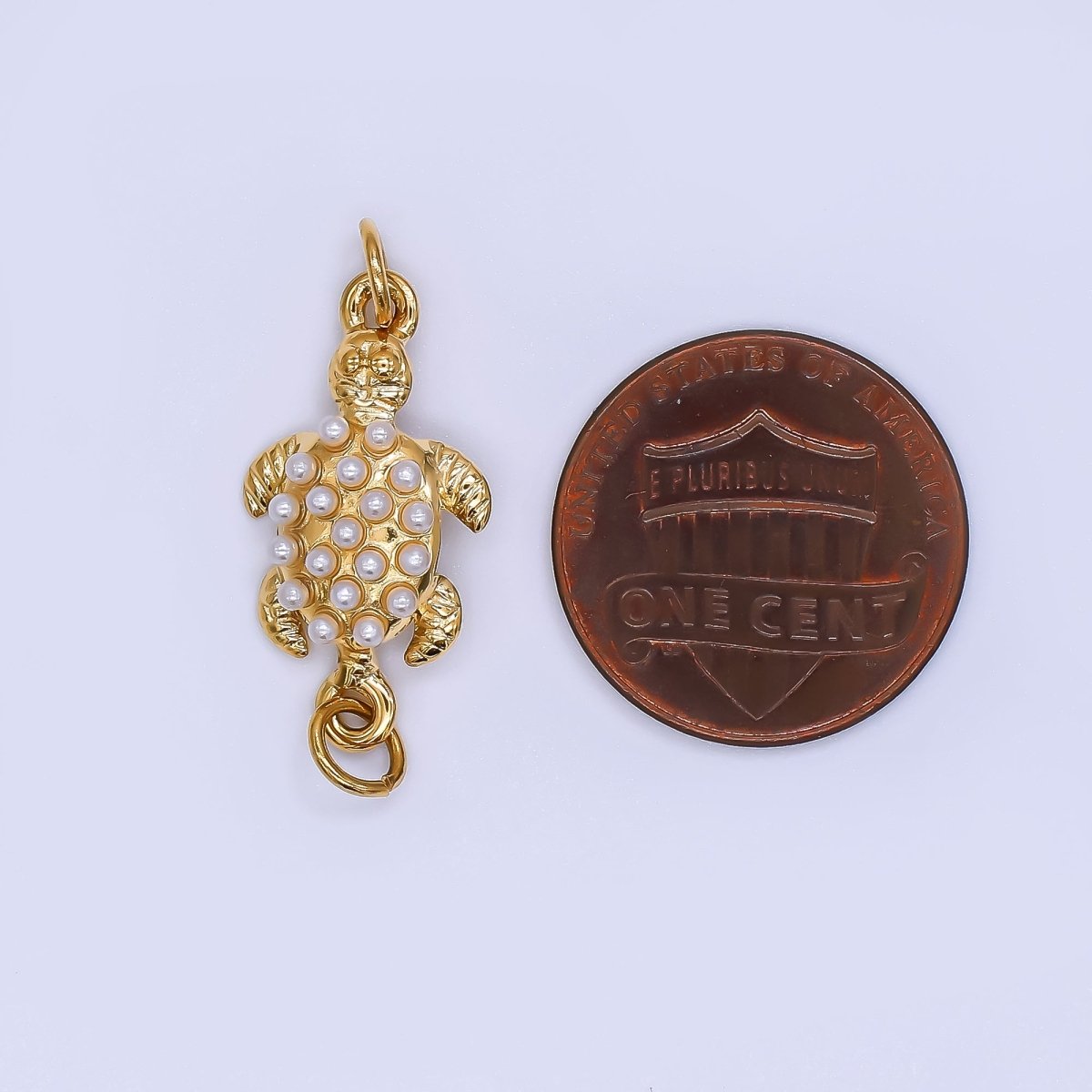 Gold Stainless Steel 22mm Shell Pearl Sea Turtle Charm Connector | Y060