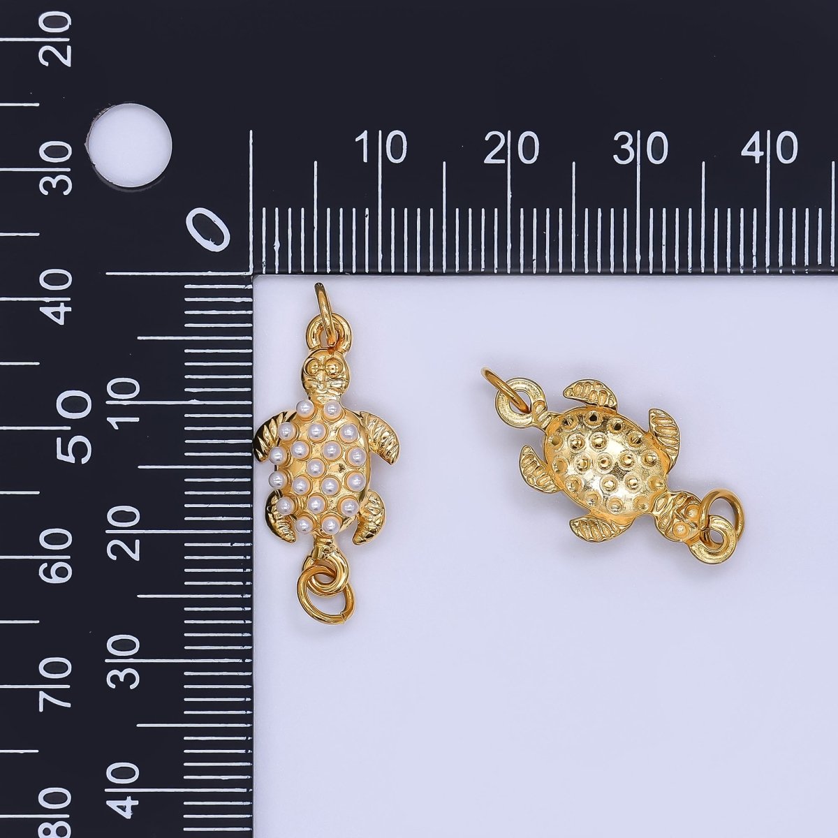 Gold Stainless Steel 22mm Shell Pearl Sea Turtle Charm Connector | Y060