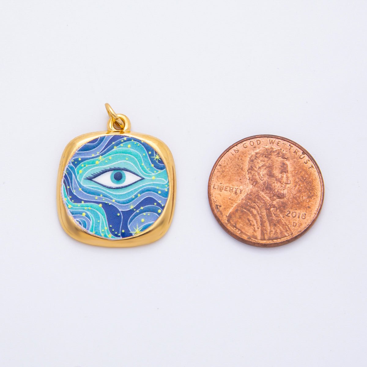 Gold Stainless Steel 26mm Enamel Aurora Style Evil Eye Charm | J664 J674