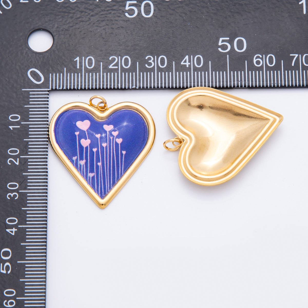 Gold Stainless Steel 31mm Hand-Painted Enamel Sparking Love Charm | J430 J438