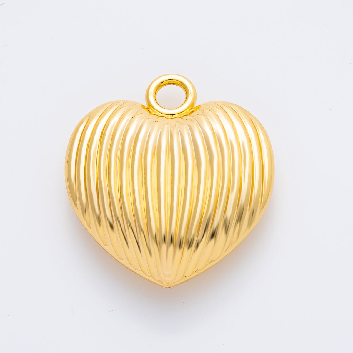 Gold Stainless Steel 45mm Linear Ribbed Chubby Heart Charm | J858