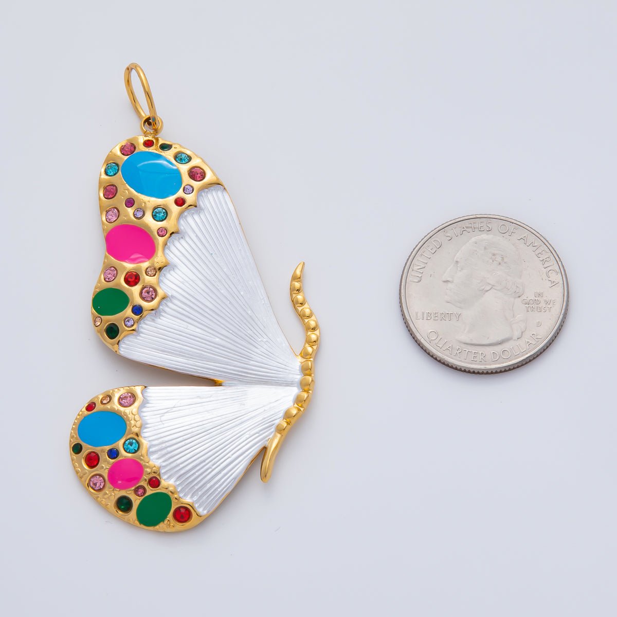 Gold Stainless Steel 62mm Enamel Butterfly Charm Mariposa Pendant | J890
