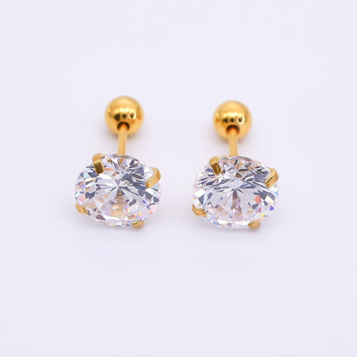 Gold Stainless Steel Clear CZ Classic Flat Back Stud Earrings | AB1567 - AB1571