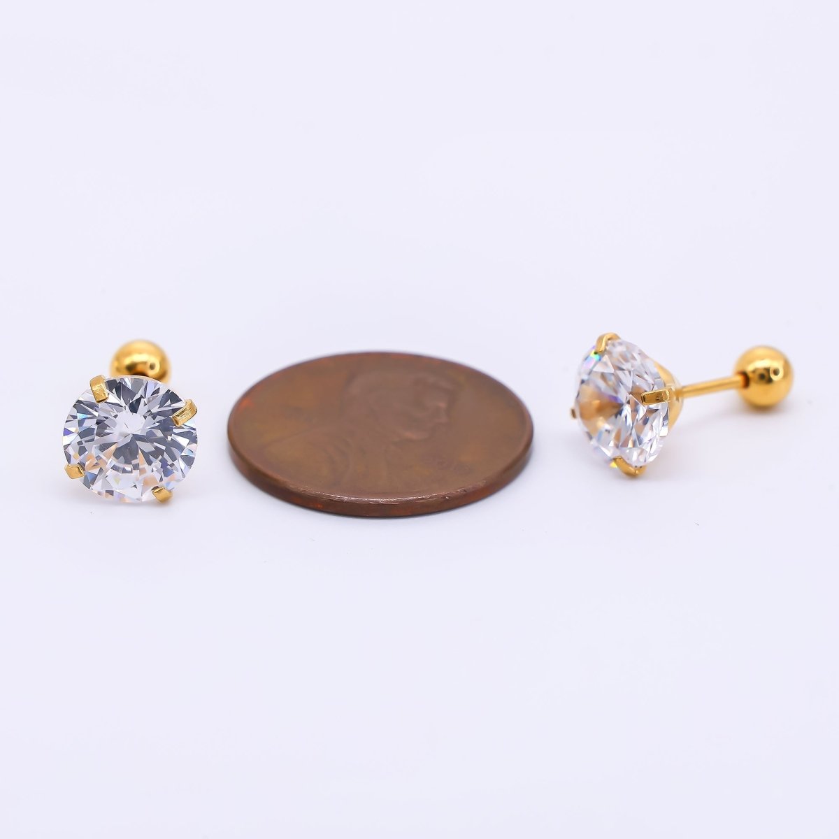 Gold Stainless Steel Clear CZ Classic Flat Back Stud Earrings | AB1567 - AB1571