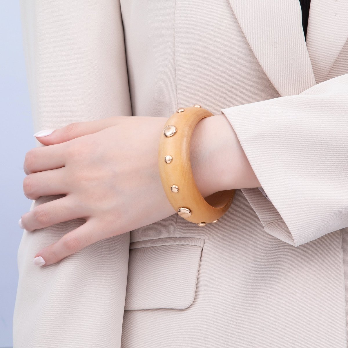 Gold Studded Wood Bangle Stackable Bracelet | WA-04310