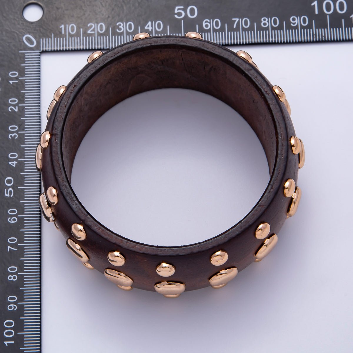 Gold Studded Wood Bangle Statement Bracelet | WA-04314