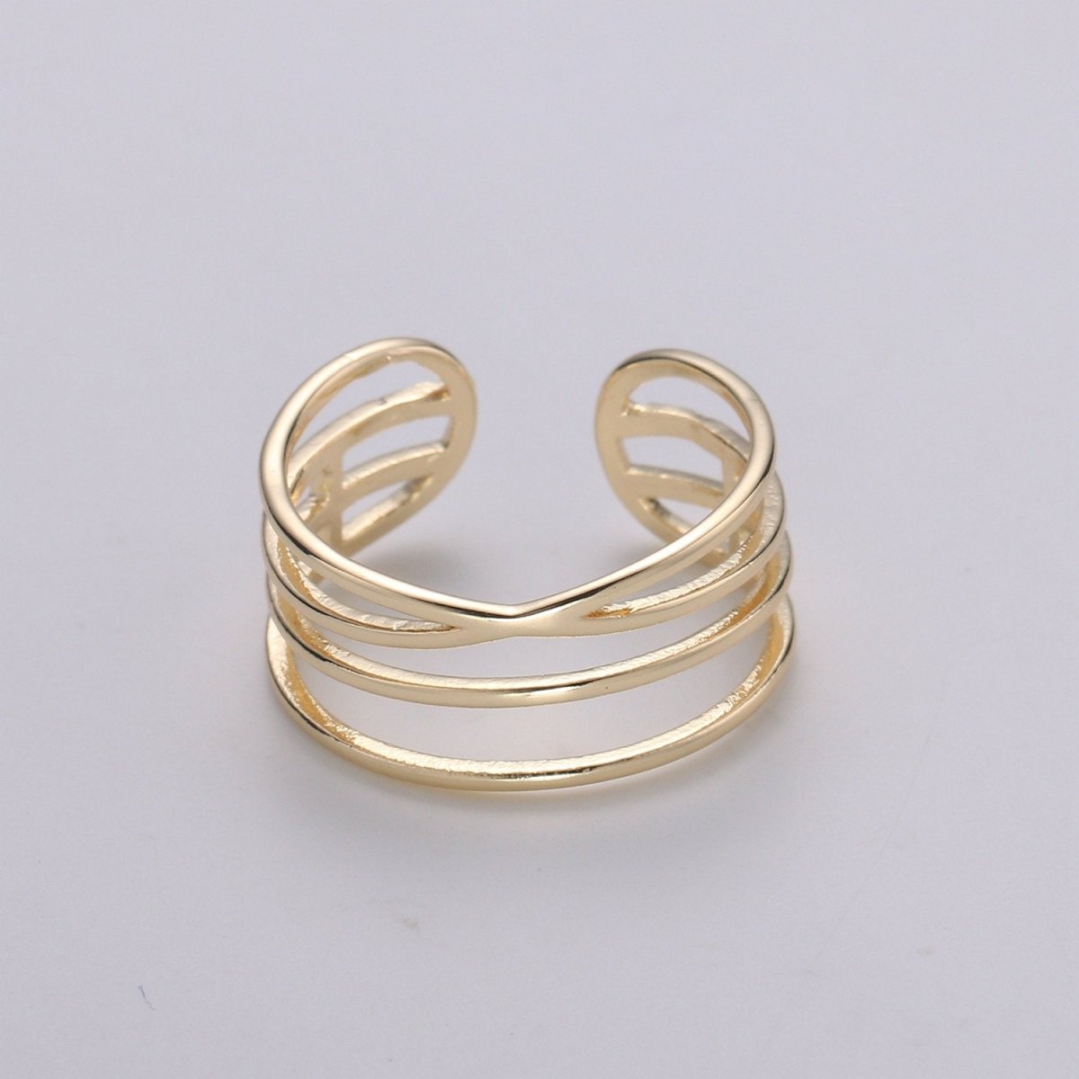 Gold Vermeil Layered Ring | Triple Band Stackable Ring | Dainty Ring Minimalist Jewelry Trendy Midriff or Pinkie Everyday Ring Open Ring R-125