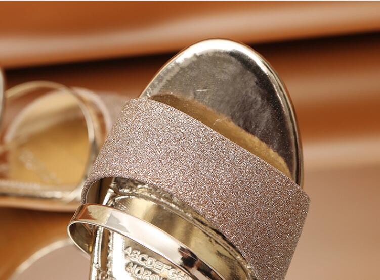 Gold Women Sandals Summer Open Toe High Heels Low Heel Shoes Ankle Strap High Women Sandals Women&