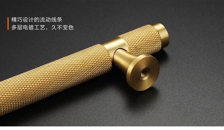 Golden Brass Knurled Textured Simple Kitchen Cabinet handle And Handles Drawer Pulls Bedroom Door Knobs Cupboard Bathroom Door Handles Brushed Brass Pulls For Cabinets