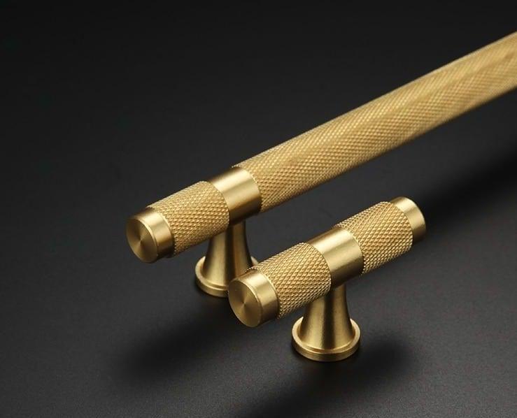 Golden Brass Knurled Textured Simple Kitchen Cabinet handle And Handles Drawer Pulls Bedroom Door Knobs Cupboard Bathroom Door Handles Brushed Brass Pulls For Cabinets