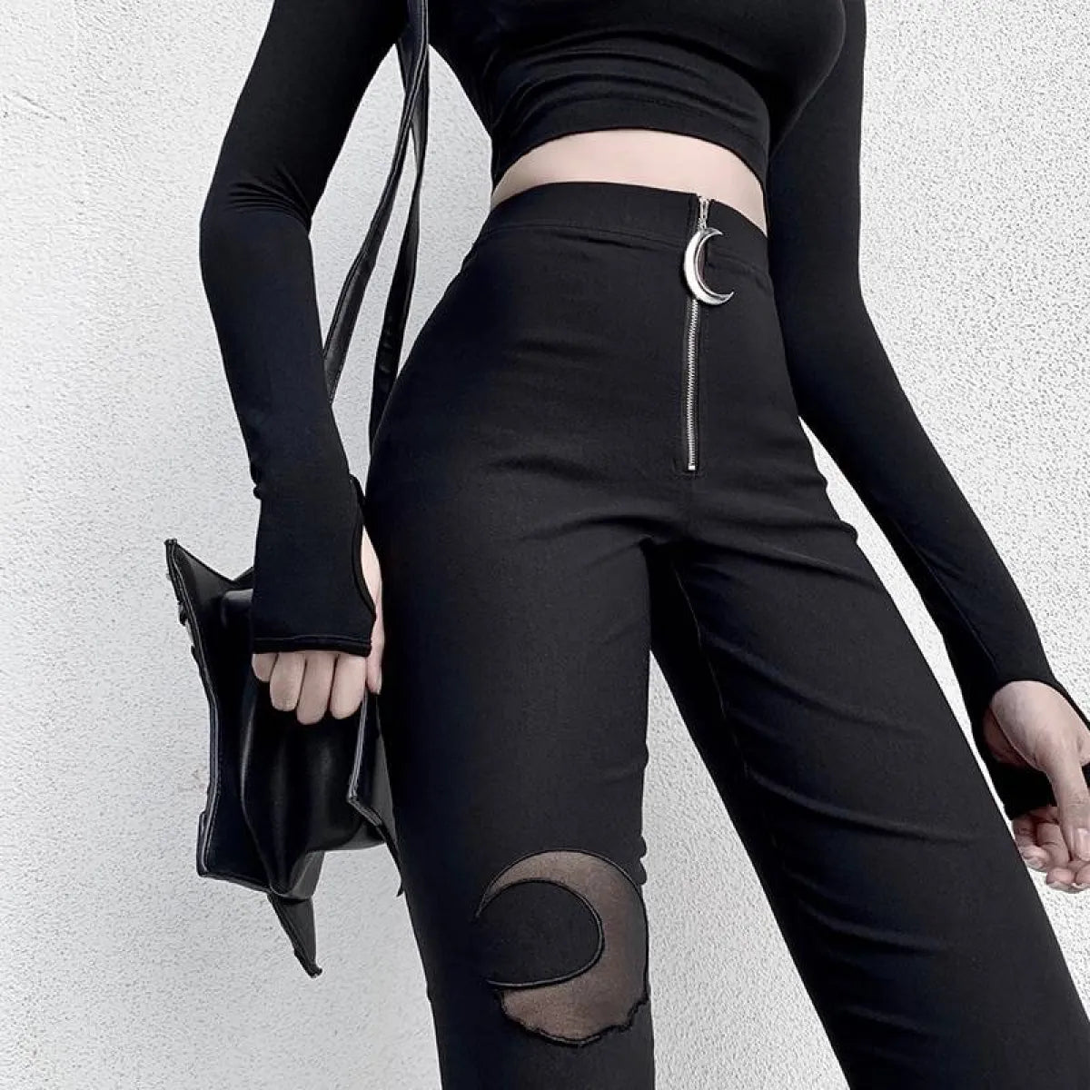 Gothic Crescent Moon Cutout Pants