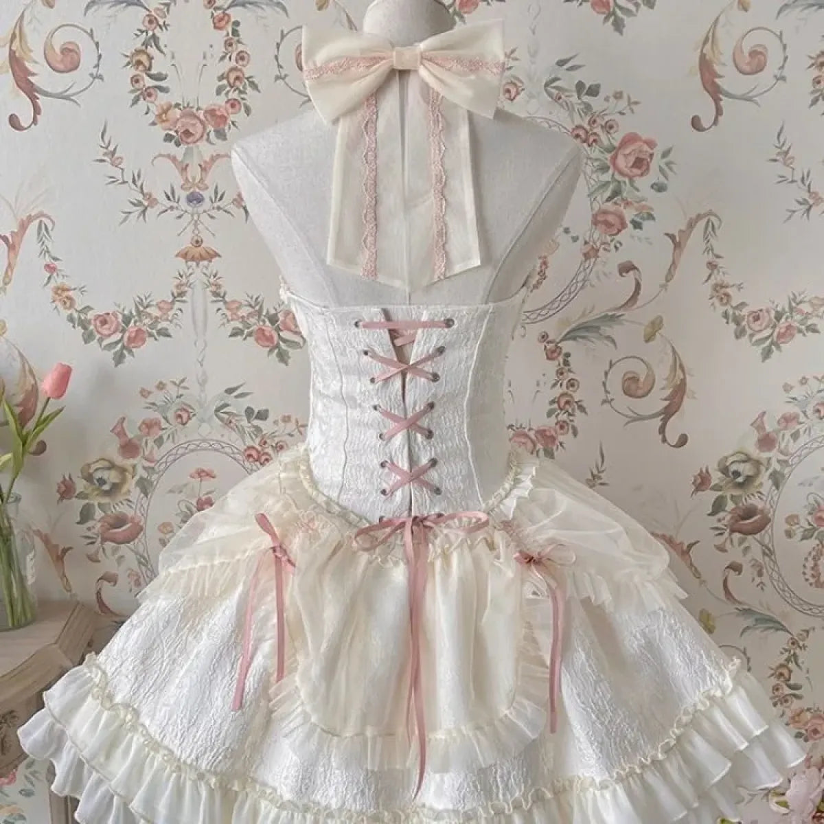 Harajuku Gothic Lolita Halter Dress – Off Shoulder Slim Waist Bow