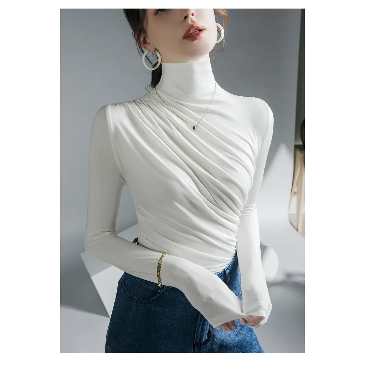 Gothic Pleated Turtleneck Top