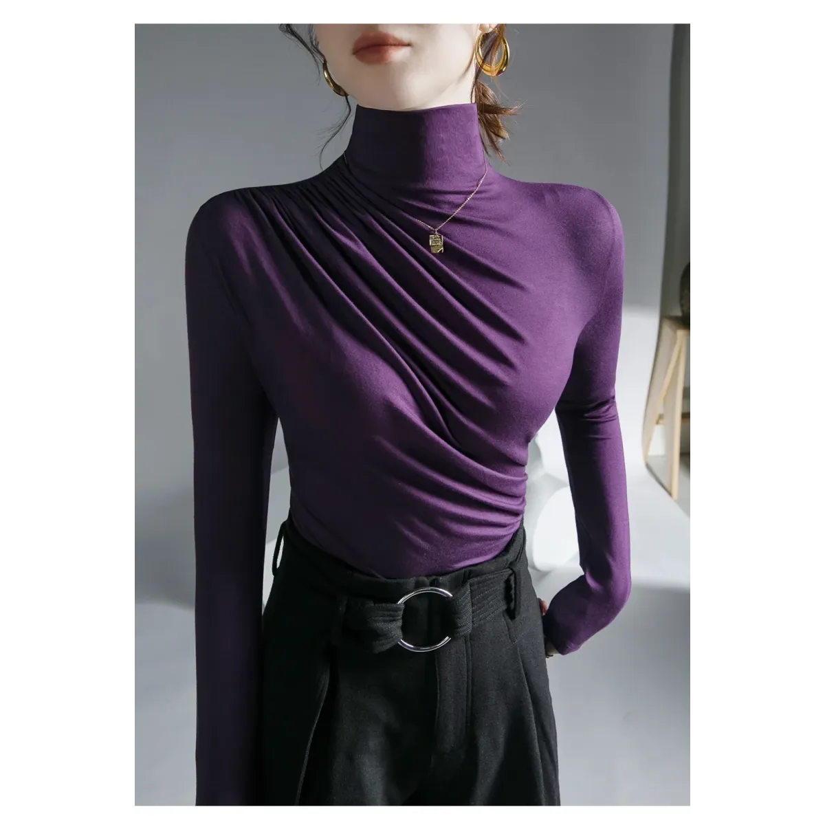 Gothic Pleated Turtleneck Top