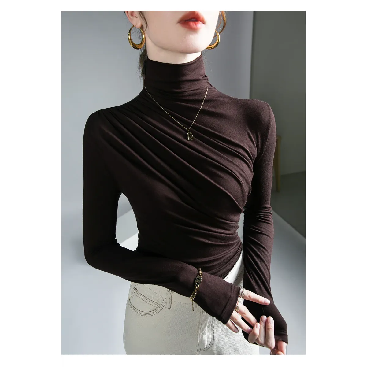 Gothic Pleated Turtleneck Top