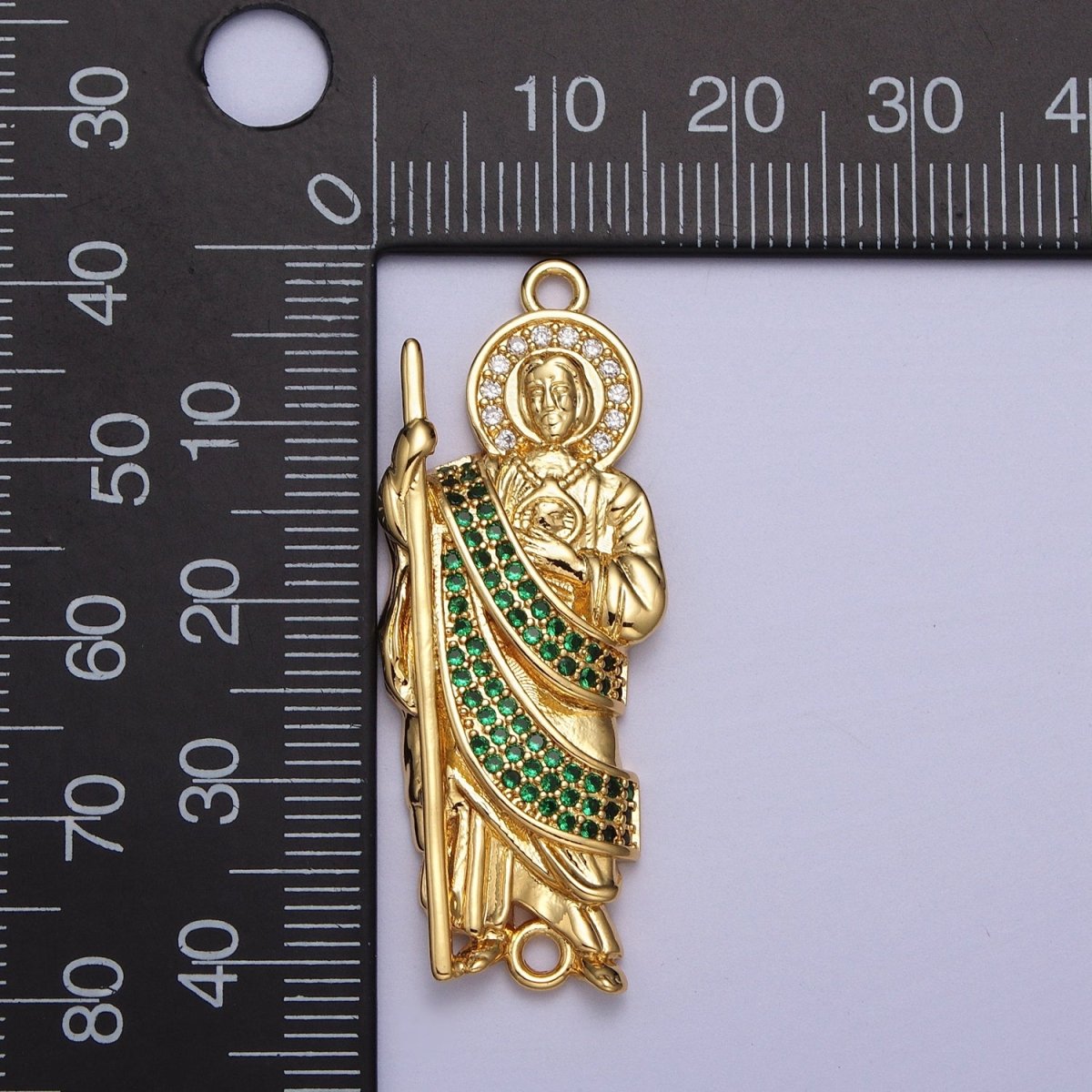 Green Micro Paved CZ Saint Jude Religious San Judas Tadeo Cadena Charm Connector for Bracelet | Y-674