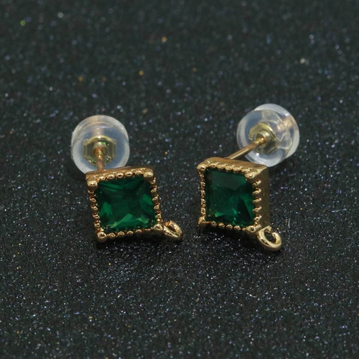 Green Rhombus Cubic Zirconia Gold Stud Open Loop Drop Earrings Supply L-489
