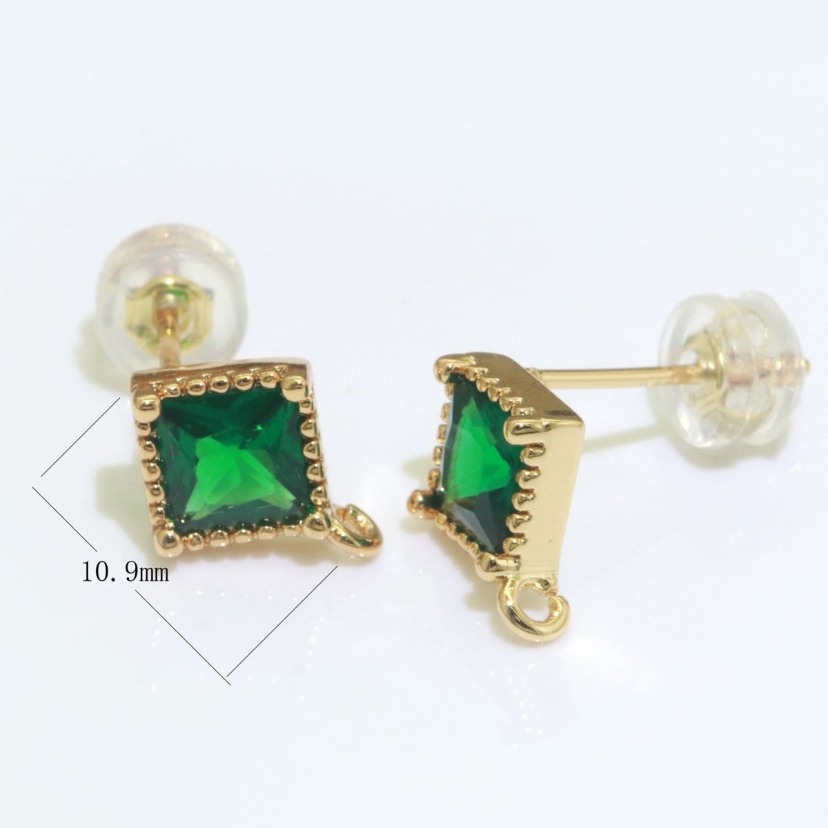 Green Rhombus Cubic Zirconia Gold Stud Open Loop Drop Earrings Supply L-489