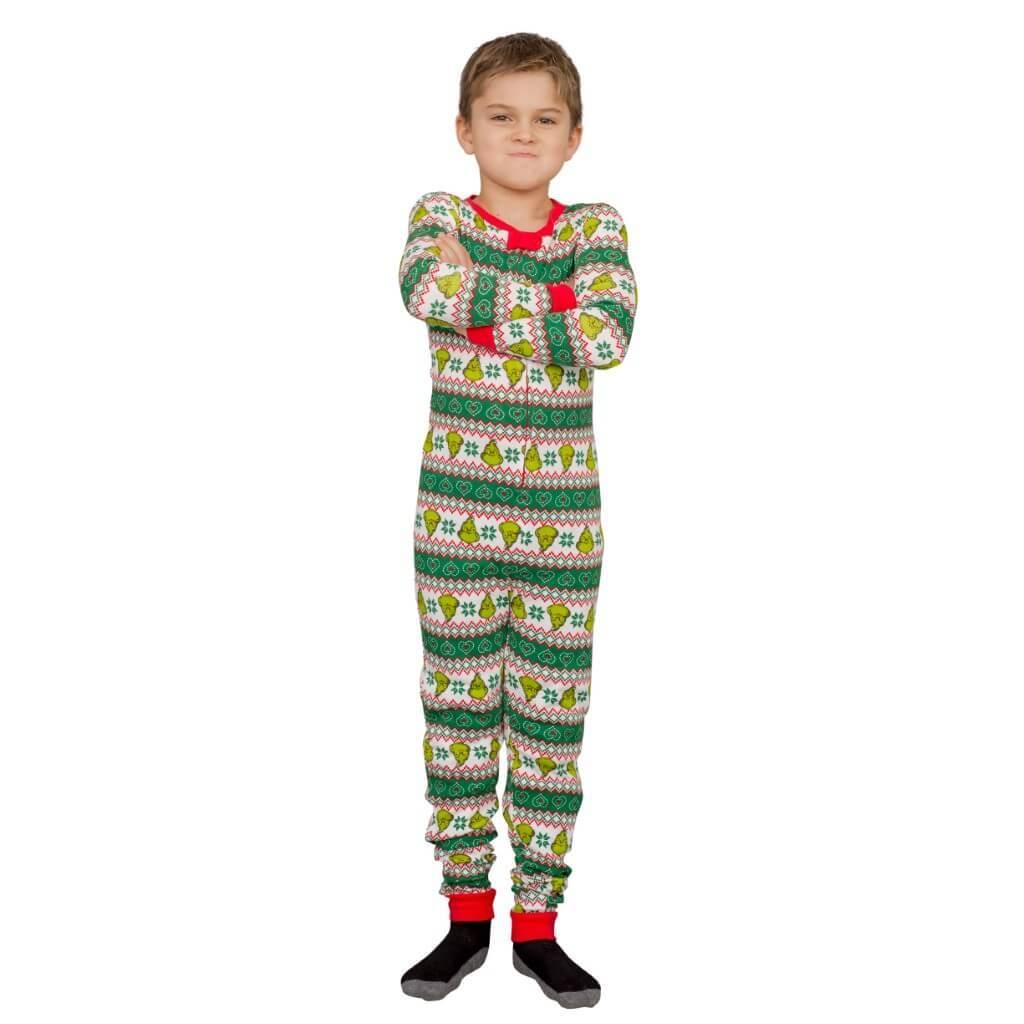 Grinch Family Faces Christmas Kids Pajama Union Suit