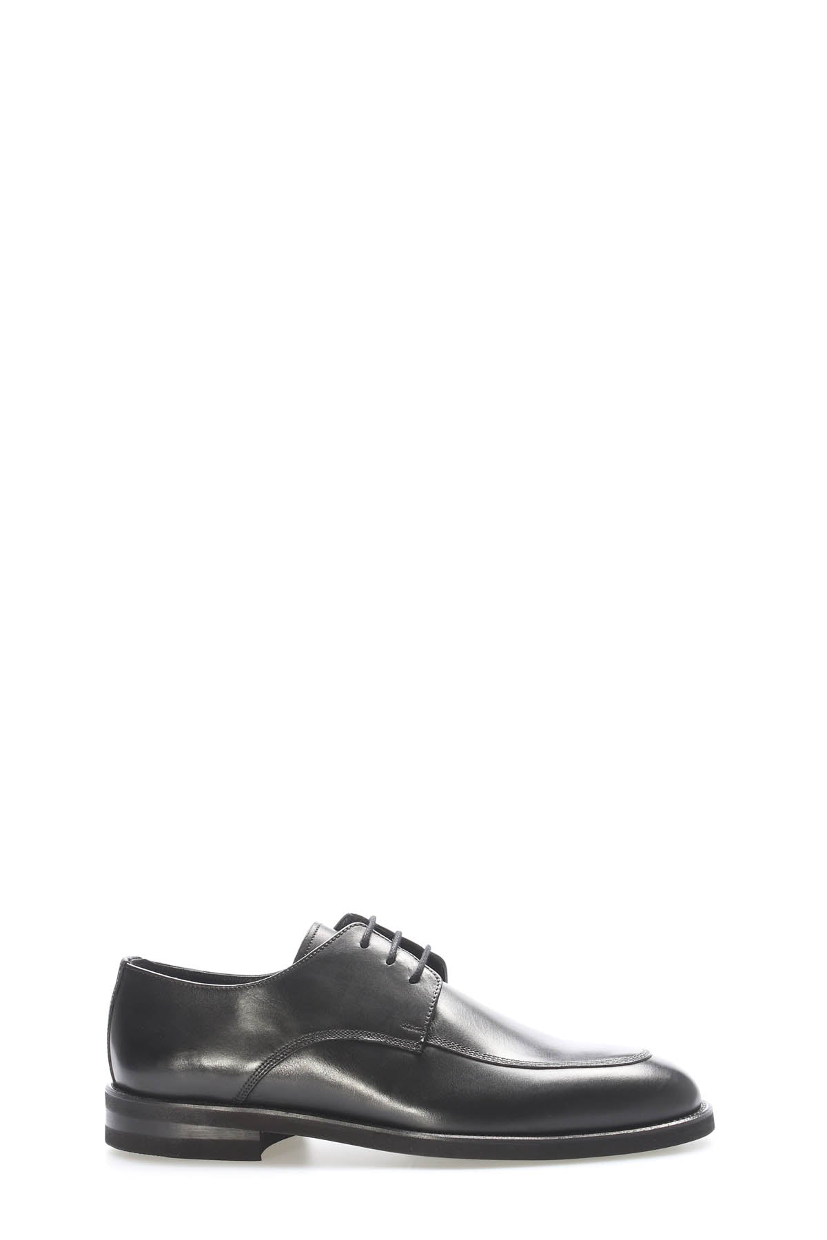 Black Leather Plain-Toe Lace-Up Dress Shoes for Men | Wessi